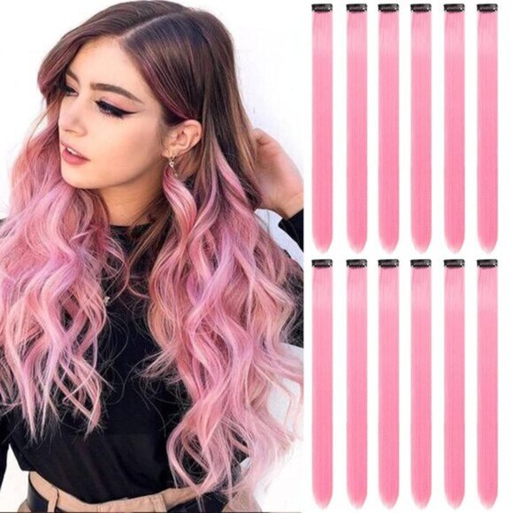 New 12PCS 22" Synthetic Pink Highlights Clip-In Hair Extensions for Women